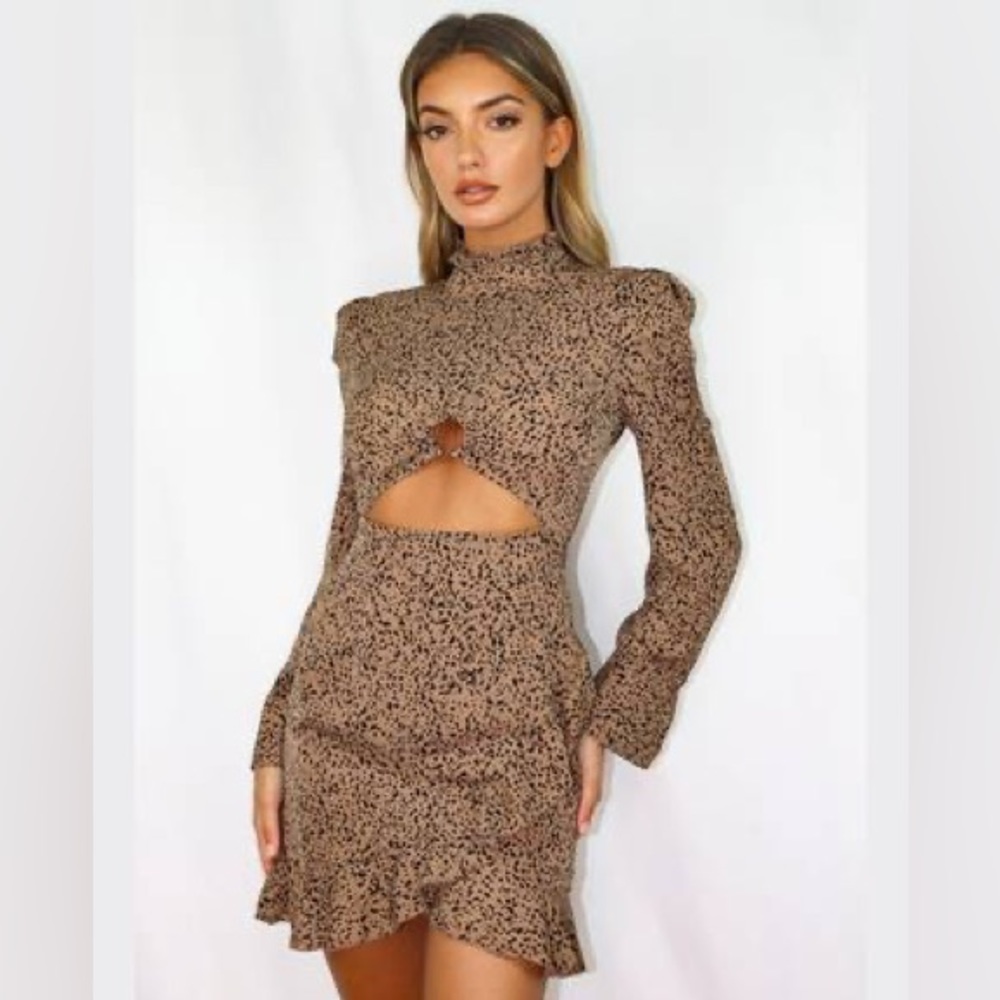 Misguided print high neck cut out mini dress